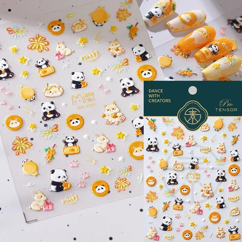 Bowknot Dog puppy Christmas Hat Strawberry Cake Food Coffee Cherry Love Heart Adhesive Nail Art Sticker Reliefs Manicure Decals (Online Order Only)