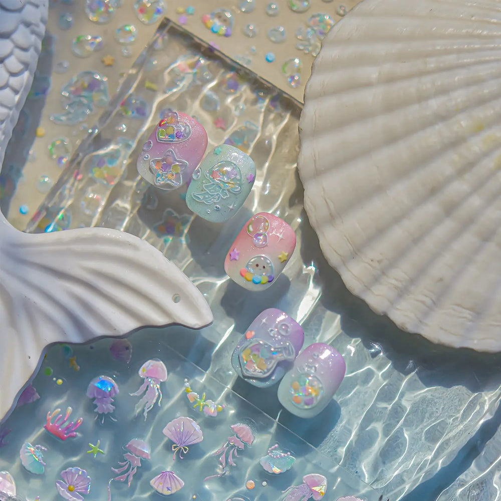 Star Drift Bottle Current Bottle Jellyfish Marine Meteor Water Bubble Love Heart Self Adhesive Nail Art Stickers Manicure Decals (ONLINE ORDER ONLY)