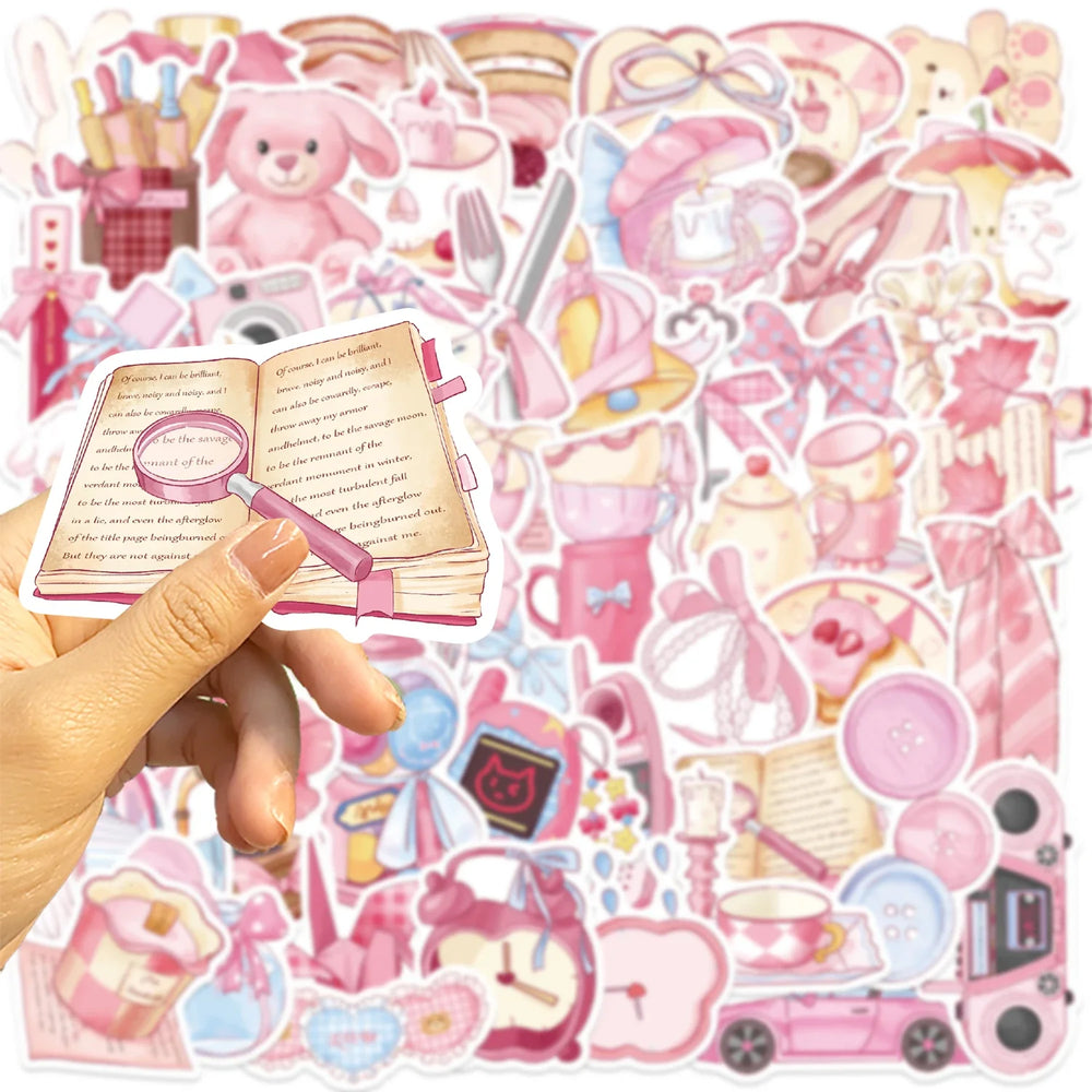 50Pcs Kawaii Cartoon Pink Stickers Cute Aesthetics DIY Toy Gift Graffiti Waterproof Decal for Phone Luggage Laptop Scrapbook (ONLINE ORDER ONLY)