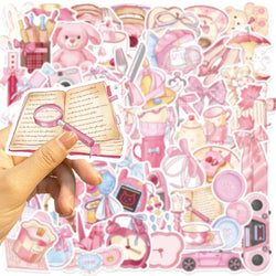 50Pcs Kawaii Cartoon Pink Stickers Cute Aesthetics DIY Toy Gift Graffiti Waterproof Decal for Phone Luggage Laptop Scrapbook (ONLINE ORDER ONLY)