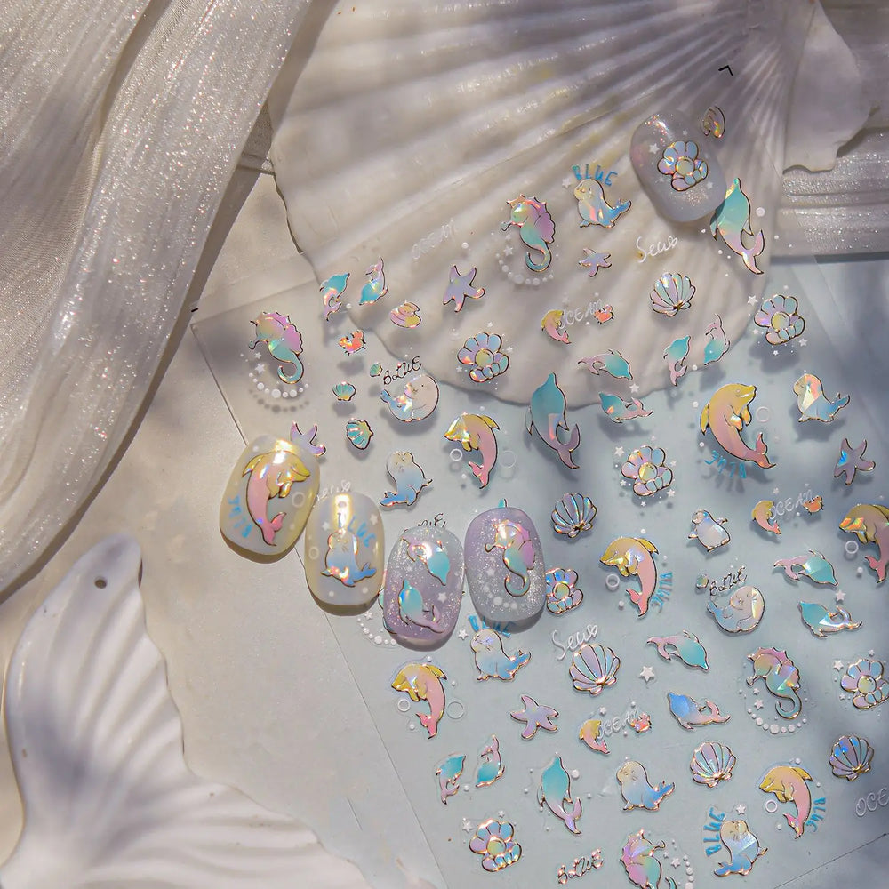 Starfish Dolphin Otter Shell Conch Whale Seahorse Pearl Oyster Infauna Self Adhesive Nail Art Stickers Manicure Decals Wholesale (ONLINE ORDER ONLY)