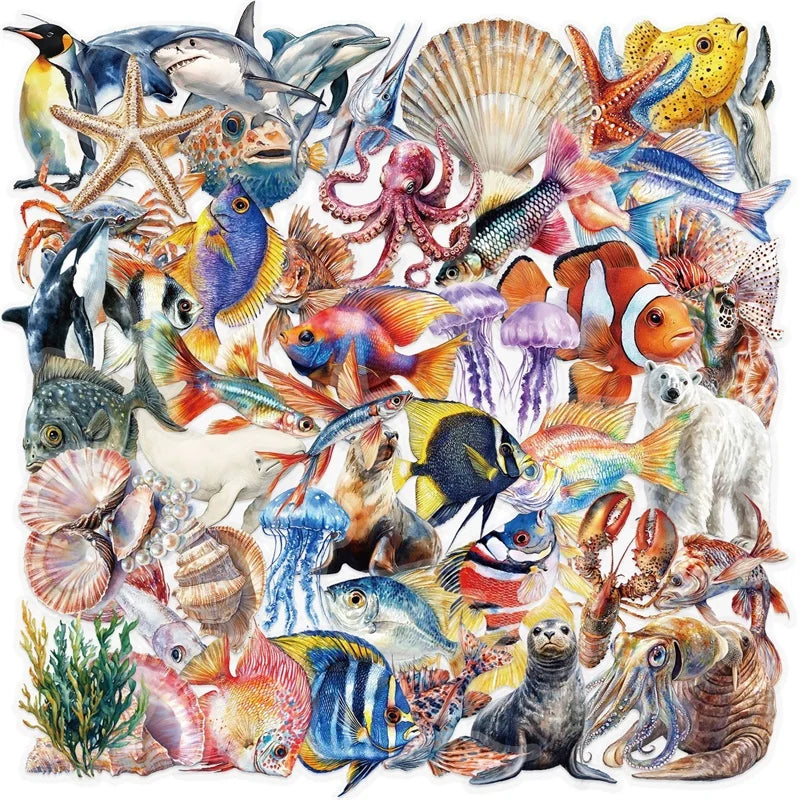 50PCS Cartoon Sea World PET Sticker Aesthetic Decoration Scrapbooking Stationery DIY Hand Accounting Supplies for Kids (ONLINE ORDER ONLY)