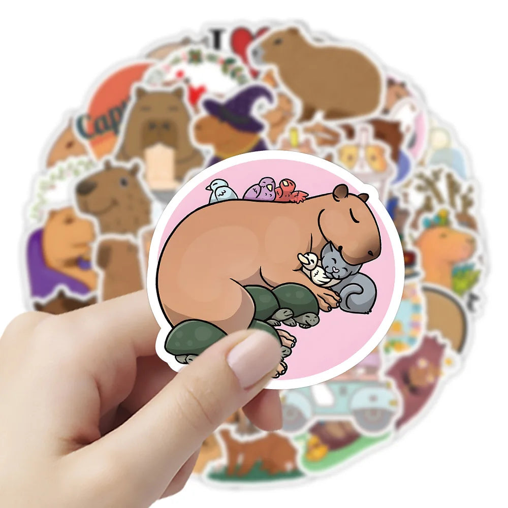 10/30/55PCS Cute Capybara Animals Stickers Cartoon Decals Toys DIY Scrapbook Laptop Luggage Phone Guitar Bike Kids Sticker Toys (ONLINE ORDER ONLY)
