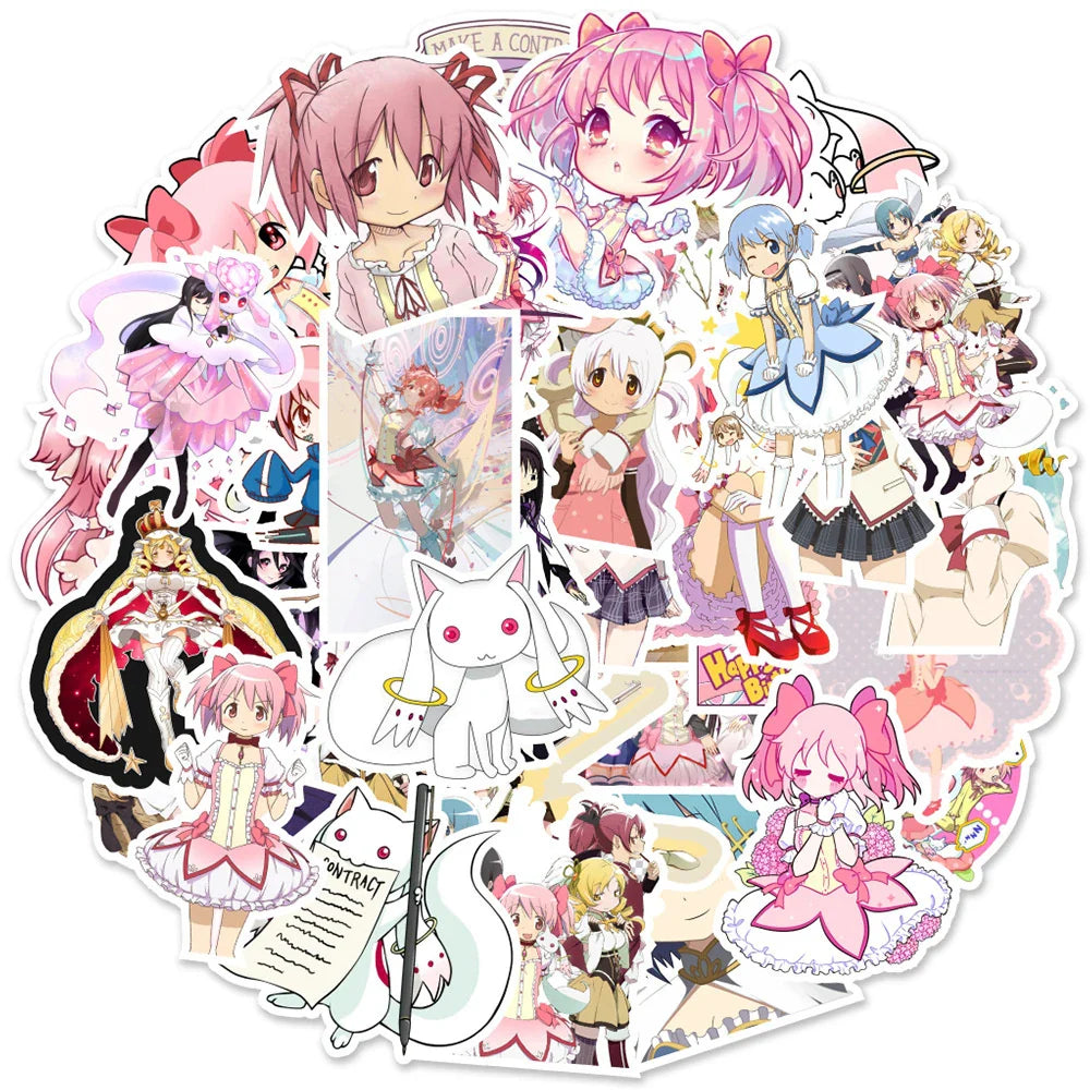 Madoka Magica Anime Stickers: 10/30/50pcs Waterproof PVC Decals for Laptop, Phone, Motorcycle, Suitcase, DIY Toys (Online Order Only)