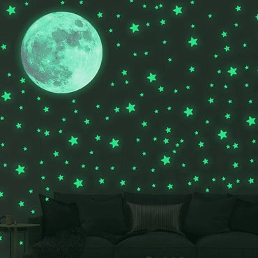 103pcs Glow in the Dark Moon and Stars Wall Stickers for Kids Room Decor (Online Order Only)