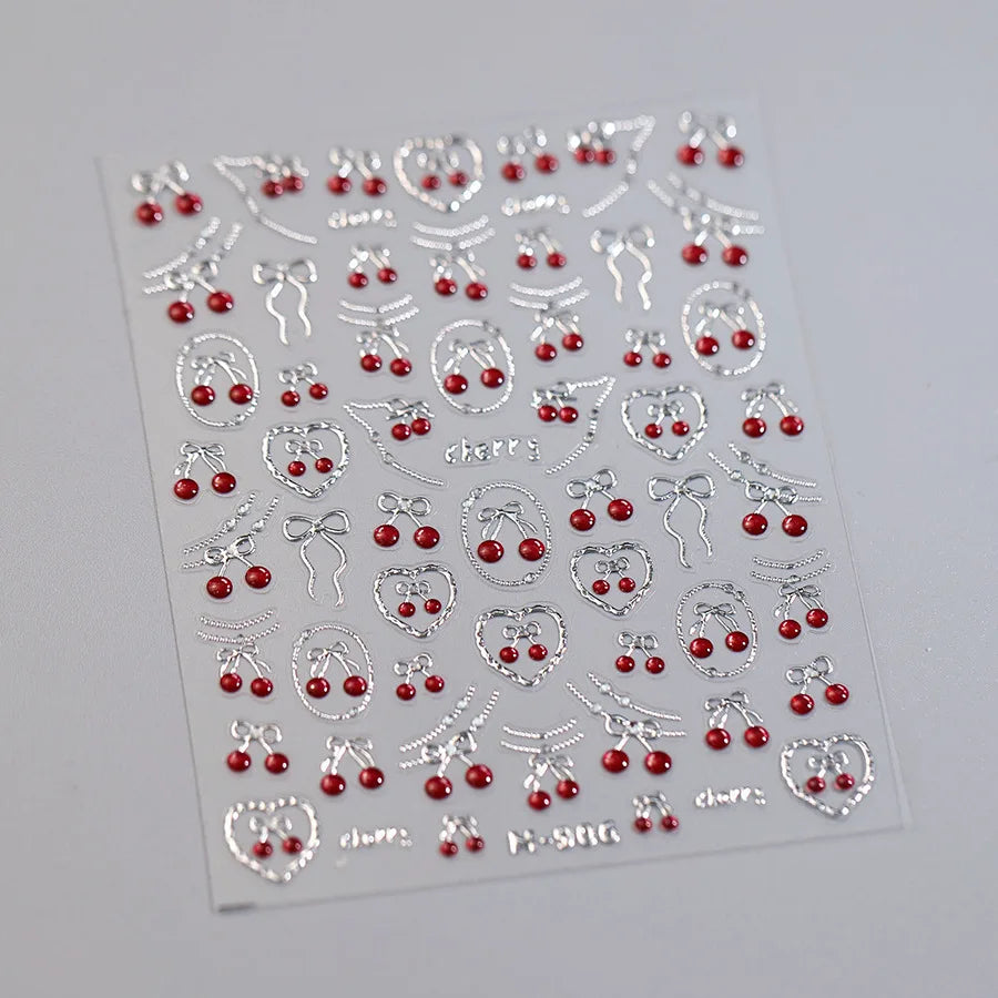 Lovely Red Seductive Strawberry Line Bowknot Love Heart Star Jelly Cherry Delicate Self Adhesive Nail Art Sticker Manicure Decal (ONLINE ORDER ONLY)