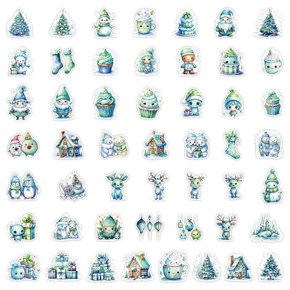 10/30/50pcs Kawaii Green Christmas Cartoon Stickers Decals Notebook Phone Guitar Fridge Car Waterproof Graffiti Sticker Kid Toys (ONLINE ORDER ONLY)