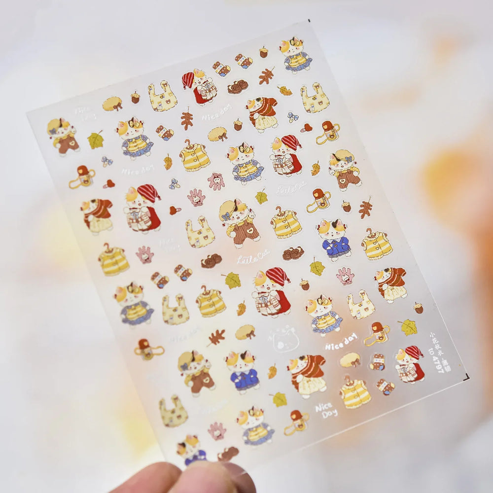 Sweater Glovesvacuum Cup Milk Fallen Leaves Kitten Adhesive Nail Art Stickers Warm Suitpinecone Kitchenware Cat Manicure Decals (ONLINE ORDER ONLY)