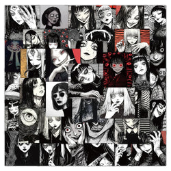 Black & White Horror Girl Stickers - 10/30/50PCS for Phone, Laptop, Luggage, Skateboard, DIY Decals (ONLINE ORDER ONLY)