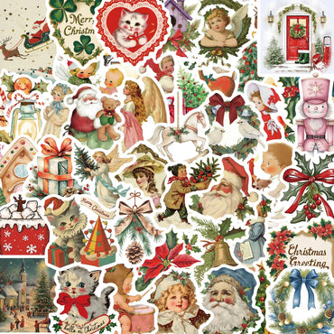 10/50pcs Cute Vintage Romantic Santa Claus Christmas Graffiti Stickers DIY Snowboard Laptop Waterproof New Year Decoration Decal (Online Order Only)