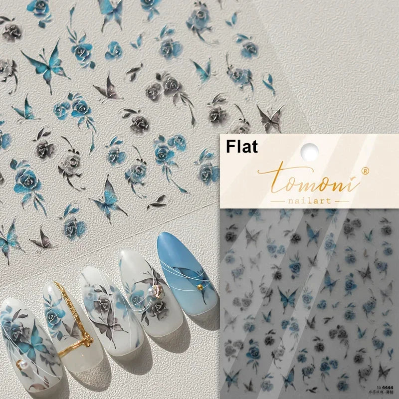 Charming Beautiful Black White Small Butterfly Flower Petal Love Heart Bowknot 5D Self Adhesive Nail Art Sticker Manicure Decals (Online Order Only)