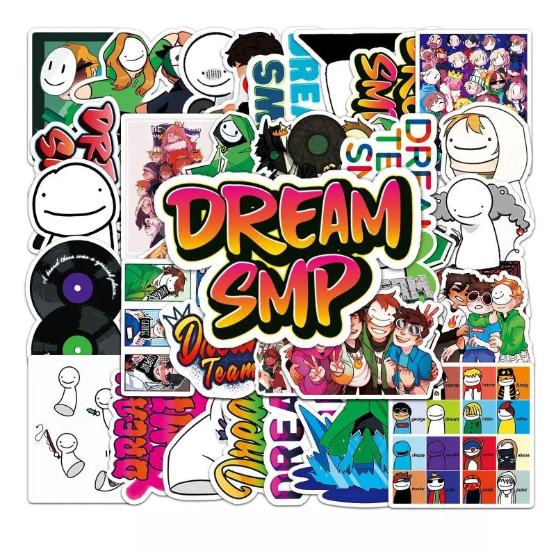 Dream SMP Cartoon Stickers (50pcs) for Luggage, Water Bottles, Phones, Laptops, Scooters, Refrigerators (Online Order Only)