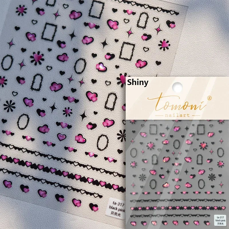 French Style Colorful Square Grid Rhombus Stripe Bowknot Line 3D Self Adhesive Nail Art Stickers Shiny Rhinestone Manicure Decal (Online Order Only)
