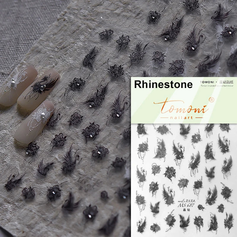 Charming White Shiny Pearl Rhinestone Wings Feathers Crown Moon Stars 3D Self Adhesive Nail Art Sticker Manicure Decal Wholesale (ONLINE ORDER ONLY)