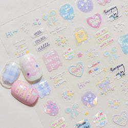 Dyeing Apple Cherry Fruit Dog Puppy Bowknot Colorful Cartoon Graffiti Reliefs Adhesive Nail Art Stickers Flowers Manicure Decals (ONLINE ORDER ONLY)