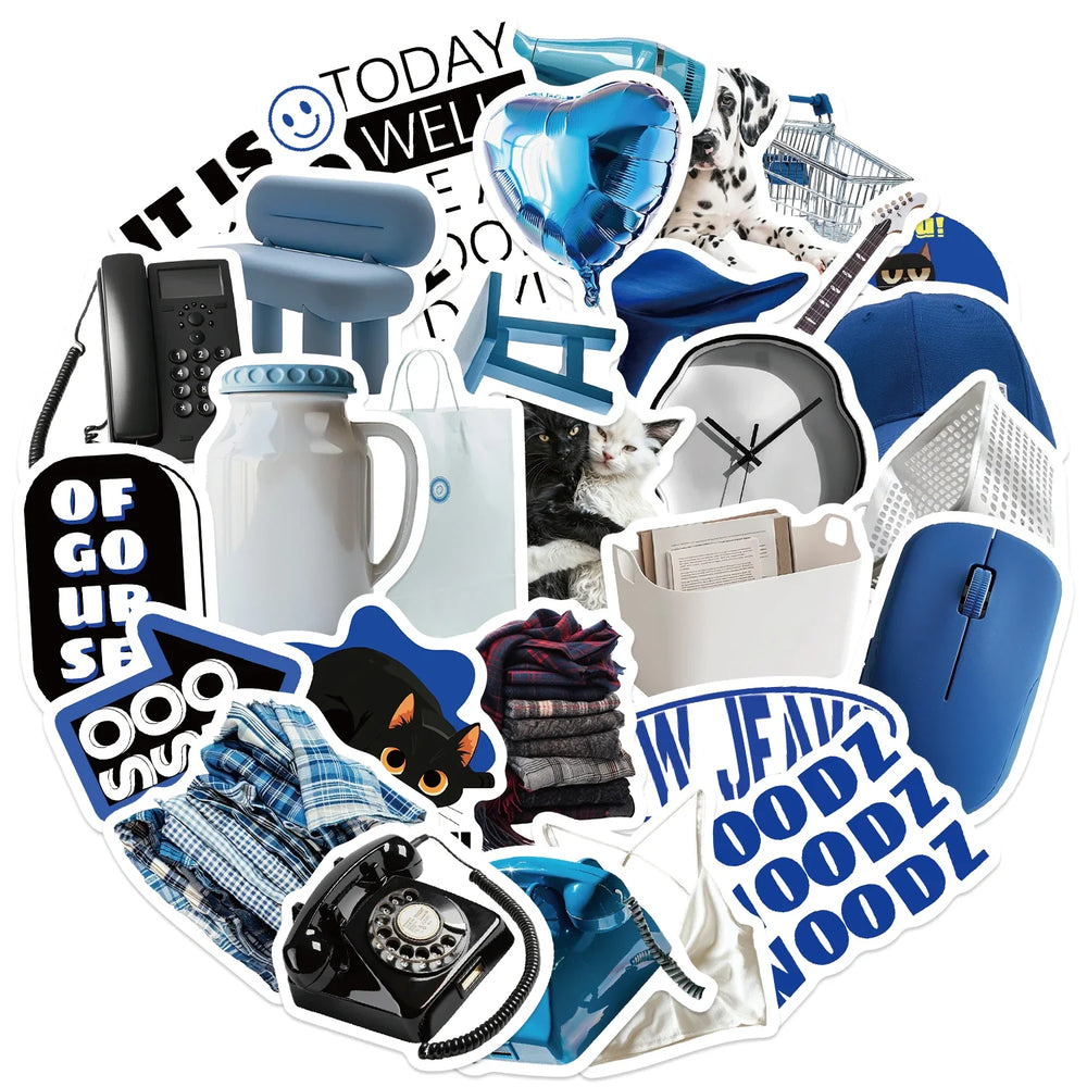 30Pcs Blue Time Cartoon Aesthetic Stickers Cute Decal For Computer Laptop Phone Luggage Graffiti Sticker Toy (ONLINE ORDER ONLY)