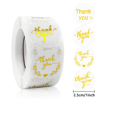 100-500Pcs Gold Foil Thank You Stickers for Gift Card Box Package Party Wrapping Decorate Baking Food Small Business 1Inch/2.5CM (ONLINE ORDER ONLY)