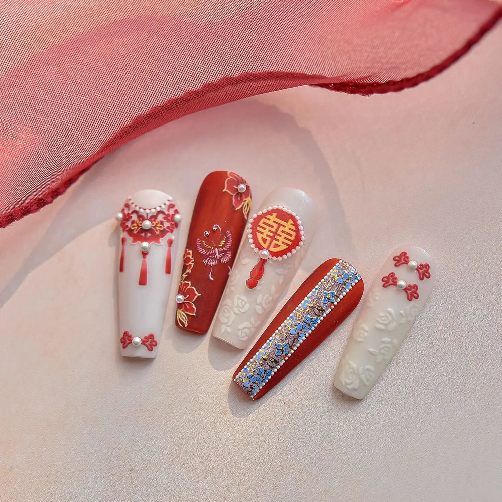 Embroidery Yunjin Brocade Tassels Bowknot Butterfly Flower Rose Camellia Adhesive Nail Art Stickers Rhinestone Manicure Decals (Online Order Only)