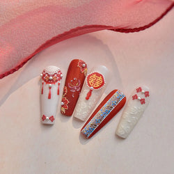 Embroidery Yunjin Brocade Tassels Bowknot Butterfly Flower Rose Camellia Adhesive Nail Art Stickers Rhinestone Manicure Decals (Online Order Only)