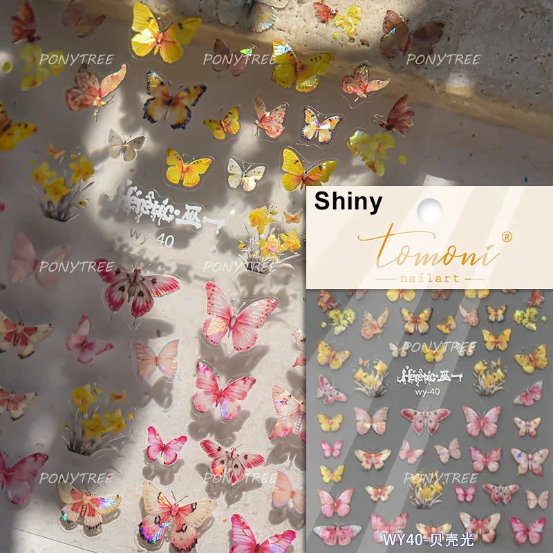 Yellow Butterfly Rose Flower Lace Gradual Wing Charming Romantic Jelly Camellia Self Adhesive Nail Art Stickers Manicure Decals (Online Order Only)