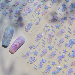 Romantic Mermaid Tail Water Bubbles Seahorse Shell Starfish Coral Pearl Pendant Self Adhesive Nail Art Stickers Manicure Decals (Online Order Only)