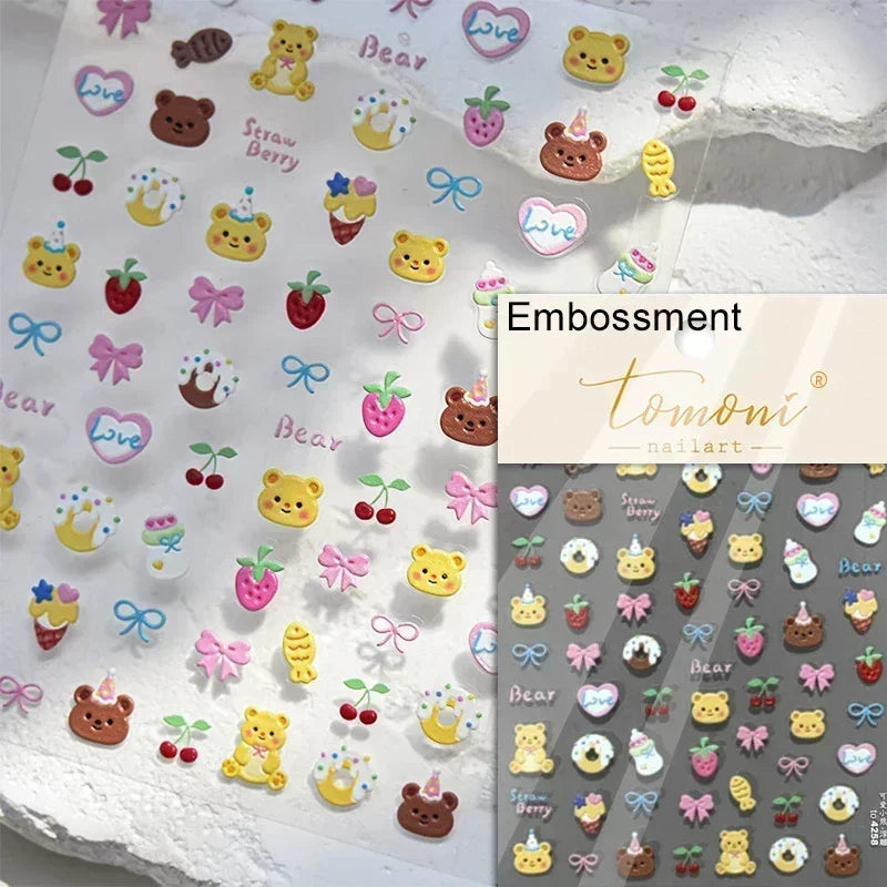 Cute Mango Dog Puppy Bear Bichon Blueberries Strawberry Cake Fruit Juice Desserts Corgi Adhesive Nail Art Sticker Manicure Decal (Online Order Only)