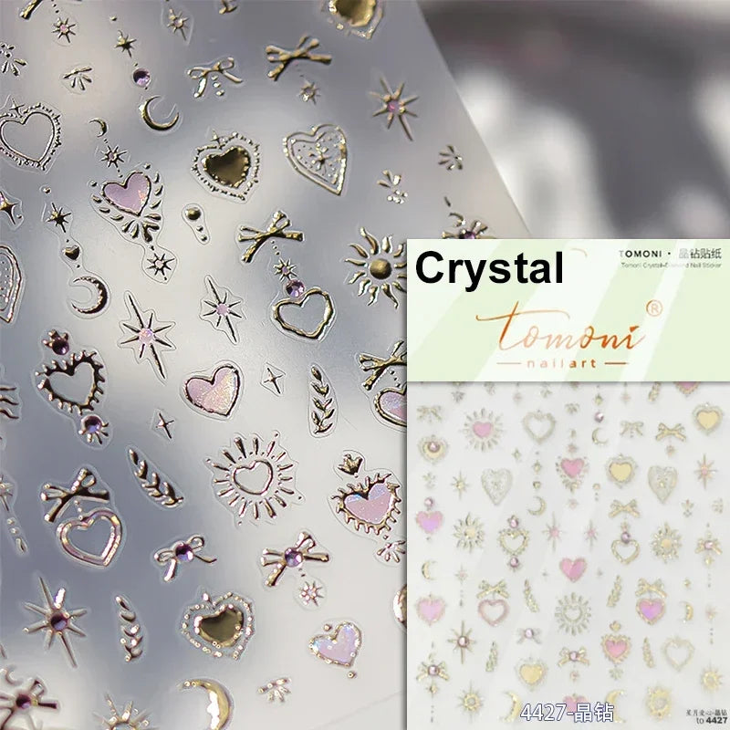 Flat Small Pink Brown Halo Dyeing Love Heart Geometric Leopard Shiny Jelly Chic Embossed Relief Nail Art Stickers Manicure Decal (Online Order Only)