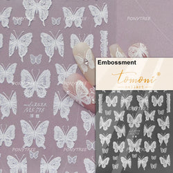 Flower Bowknot Butterfly Plant Leaf English Letter Rose Hand Drawn Embossed Relief Self Adhesive Nail Art Sticker Manicure Decal (ONLINE ORDER ONLY)