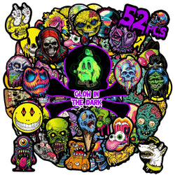 Glow in The Dark Skull Stickers 52pcs Horror Luminous Self-adhesive Water Bottle Waterproof Stickers Wall Art, For Home Decor (Online Order Only)