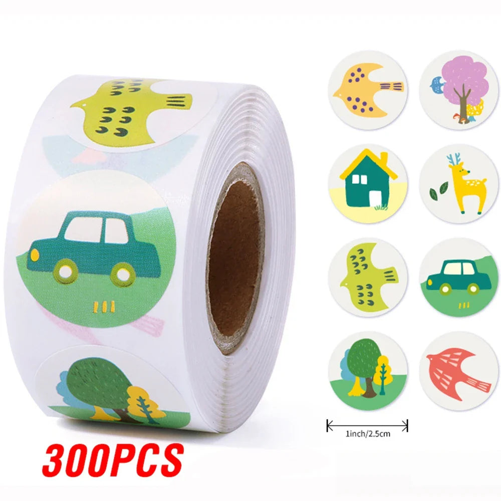 100-500pcs 1inch Cute Cartoon Stickers Round Reward Sticker Adhesive Labels for Classic School Teacher Kids Toy Sealing Lables (ONLINE ORDER ONLY)