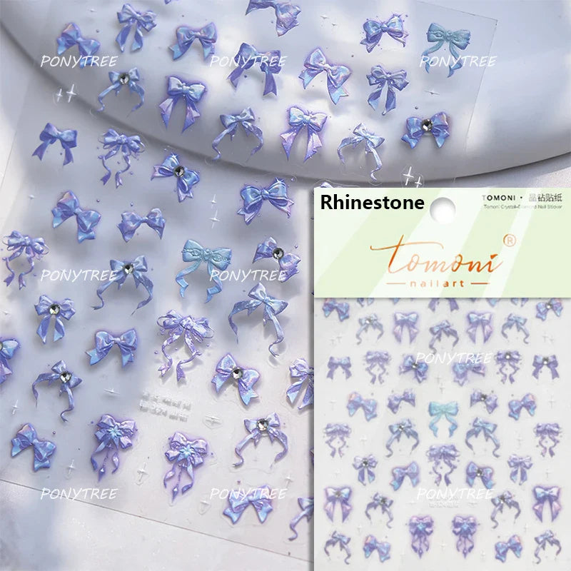 Dreamy Shiny Bowknot Ribbon Lace Delicate Tie Charming 5D Nail Art Decoration Sticker Self Adhesive Manicure Decal DIY Wholesale (ONLINE ORDER ONLY)