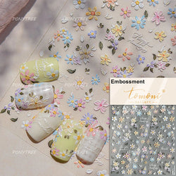 Field Bouquet Canola Flowers Daisy Tulip Garden Lavender Spring Embossed Reliefs Self Adhesive Nail Art Stickers Manicure Decals (ONLINE ORDER ONLY)