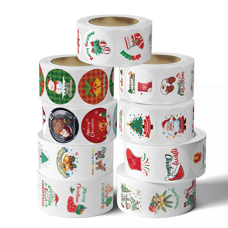 500pcs/roll Cartoon Merry Christmas Sticker Santa Claus Tree Paper Label New Year Cute Snowman Stationery Stickers For Kids Gift (ONLINE ORDER ONLY)