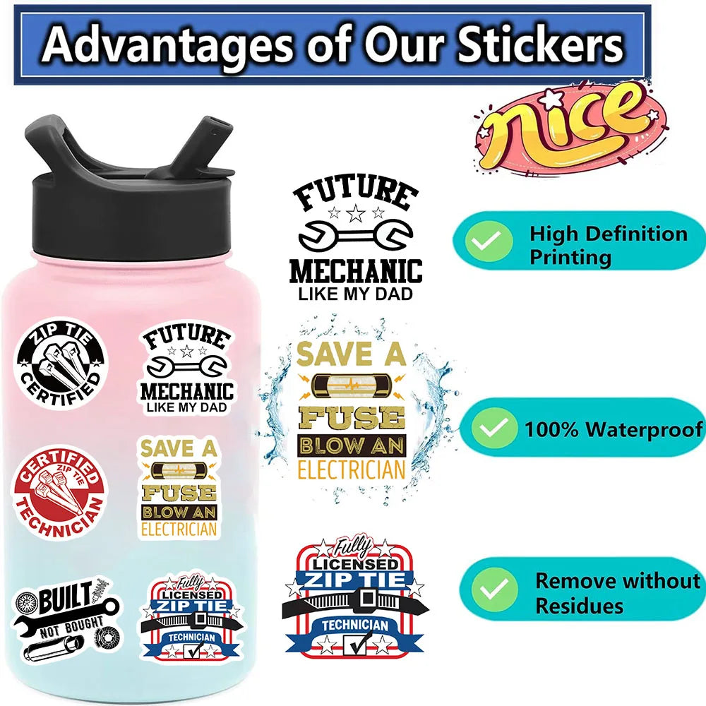 65PCS Funny Machinist Zip Tie Stickers Engineer Cartoon Decals Toy DIY Luggage Laptop Phone Car Bike Skateboard Sticker﻿ (ONLINE ORDER ONLY)