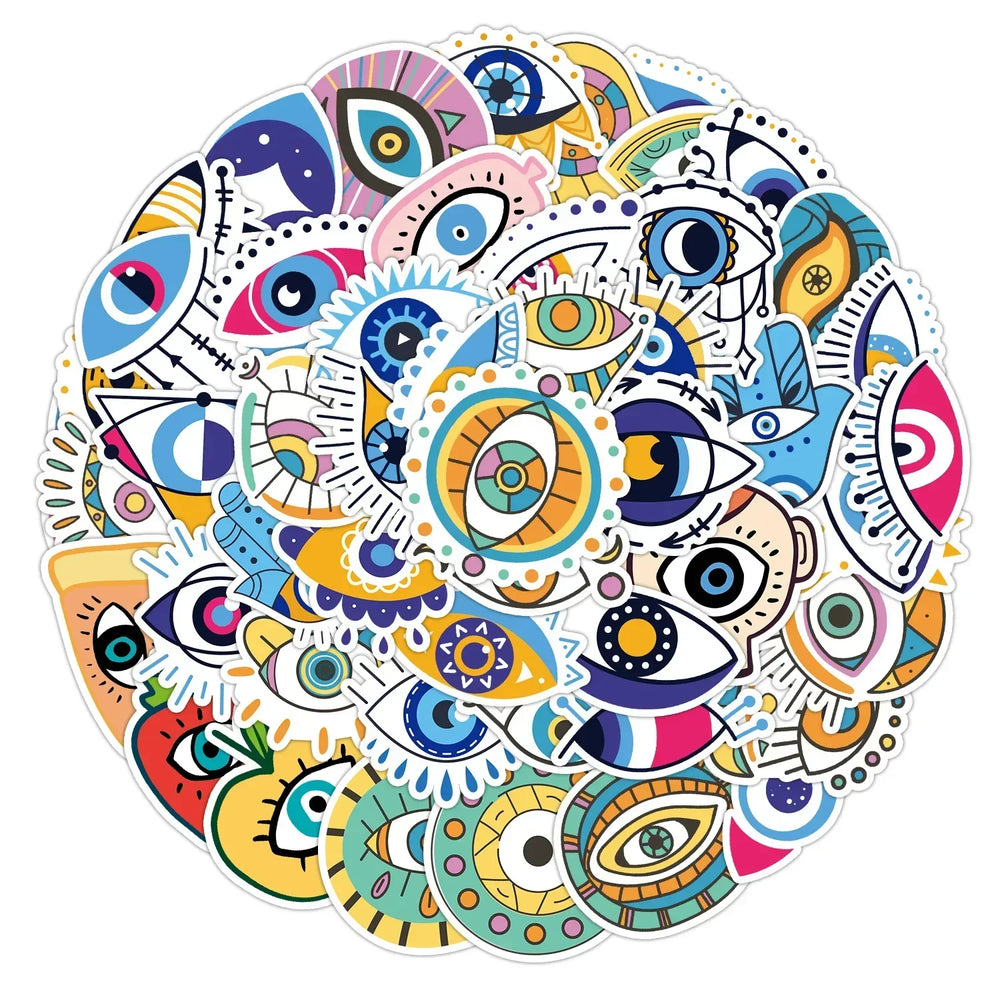 Mixed Evil Eye Stickers for DIY Phone Helmet Laptop Skateboard 10/25/50pcs (Online Order Only)