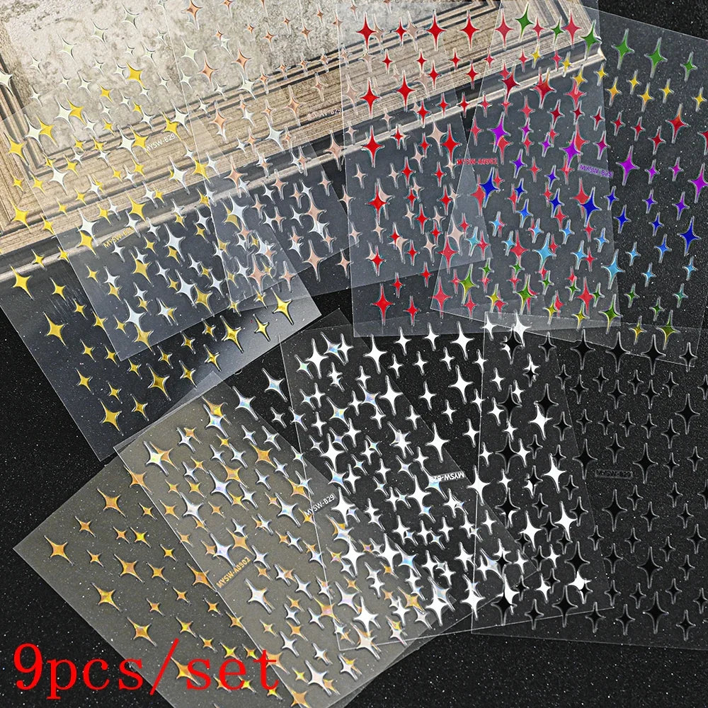 9Pcs 3D Sliver Stars Nails Stickers Bronzing Star Nail Art Decals For DIY Nail Art Decoration Self Adhesive Nail Manicure Parts* (Online Order Only)