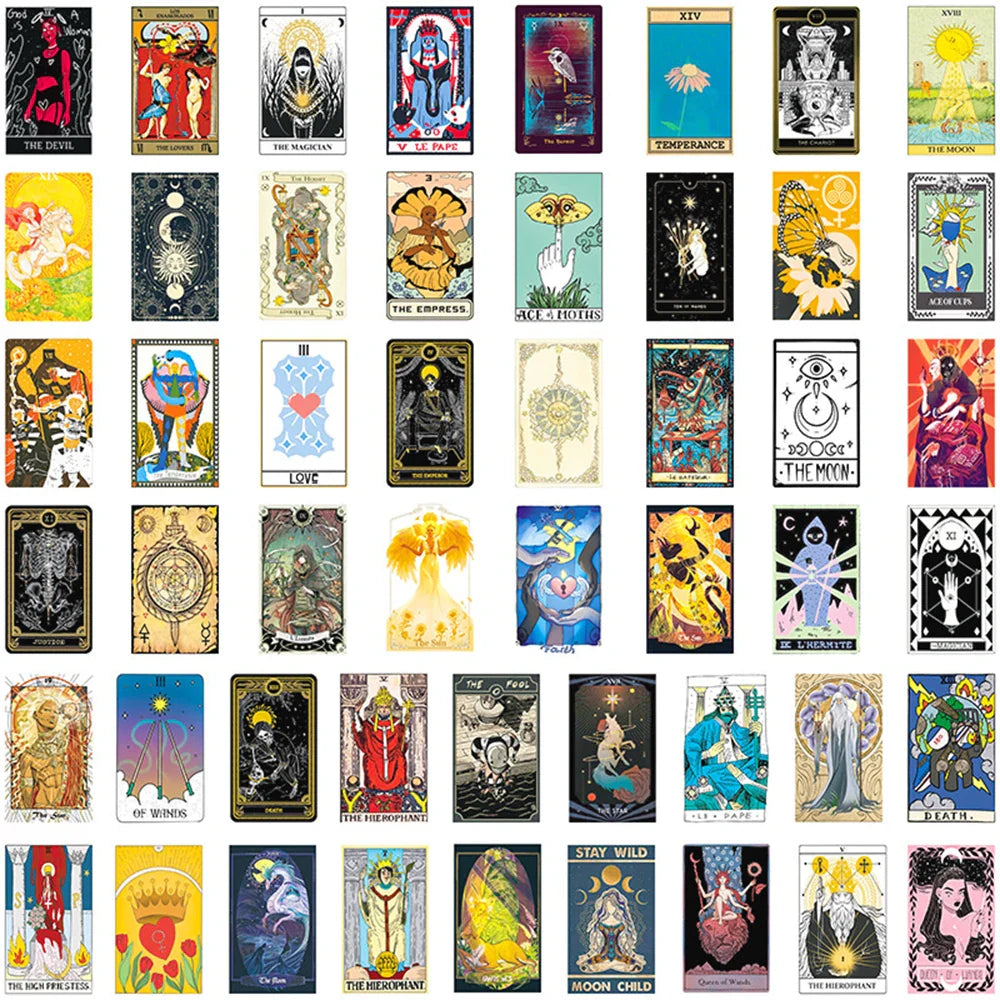 10/30/50pcs Cartoon Tarot Card Anime Stickers Aesthetic Decal Laptop Skateboard Motorcycle Phone Car Waterproof Sticker Kid Toy (ONLINE ORDER ONLY)