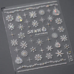 Hot Stamping Romantic White Gold Snowflakes Hexagon Winter 3D Self Adhesive Nail Art Stickers Shiny Rhinestone Manicure Decals (Online Order Only)