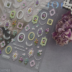 Retro European Flower Frame Gypsophila Bouquet Garden Charming Tulip Lavender Daisy Delicate Nail Art Stickers Manicure Decals (ONLINE ORDER ONLY)