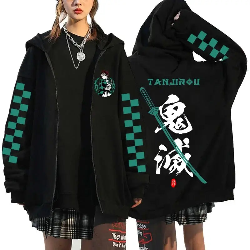 Demon Slayer Pattern Print Sweatshirt Harajuku Zipper Hoodie (ONLINE ORDER ONLY)