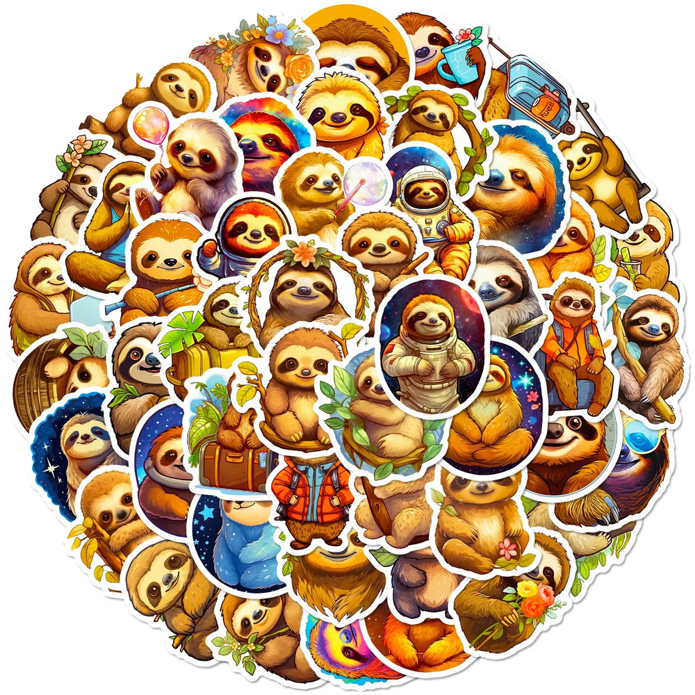 Sloth Cartoon Stickers for Scrapbook, Water Bottle, Laptop, Guitar - 10/25/50pcs (Online Order Only)