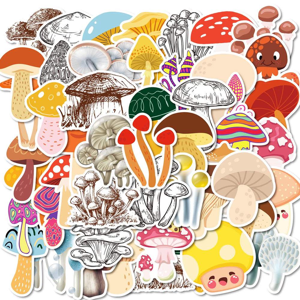 50Pcs Cartoon Mushroom Stickers for Helmet, Wall, DIY Decoration (ONLINE ORDER ONLY)
