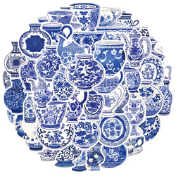 Blue White Porcelain Stickers Decals for Skateboard Laptop Phone Suitcase Bike - 10/30/50pcs (ONLINE ORDER ONLY)