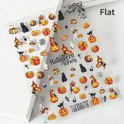 Cat Eye Halloween Terror Spider Cross Rose Love Heart Flower Snake Web Candy Bunny Thrilling Nail Art Stickers Manicure Decals (Online Order Only)