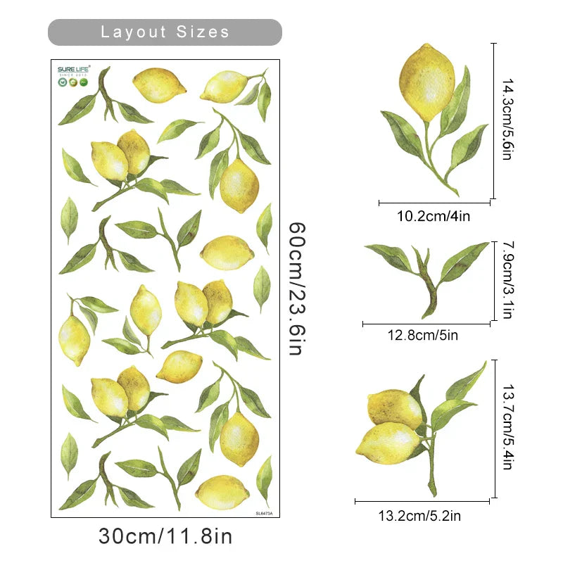 Watercolor Lemon Leaves Wall Decals Removable Vinyl Stickers Home Decor (ONLINE ORDER ONLY)