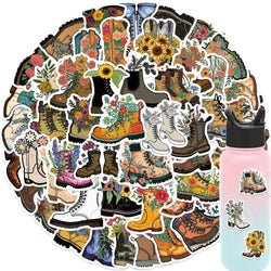 50pcs Vintage Flowers Boots Graffiti Stickers  DIY Scrapbooking  Waterproof Sticker For Laptop Phone Guitar Luggage (Online Order Only)