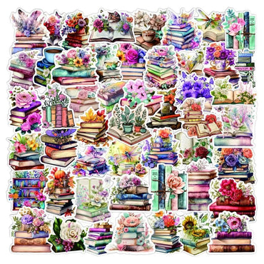 10/50Pcs Cute Cartoon Flower Book Stickers Vinyl Aesthetic Decals for Scrapbooking Water Bottle Laptop Luggage Guitar Skateboard (Online Order Only)