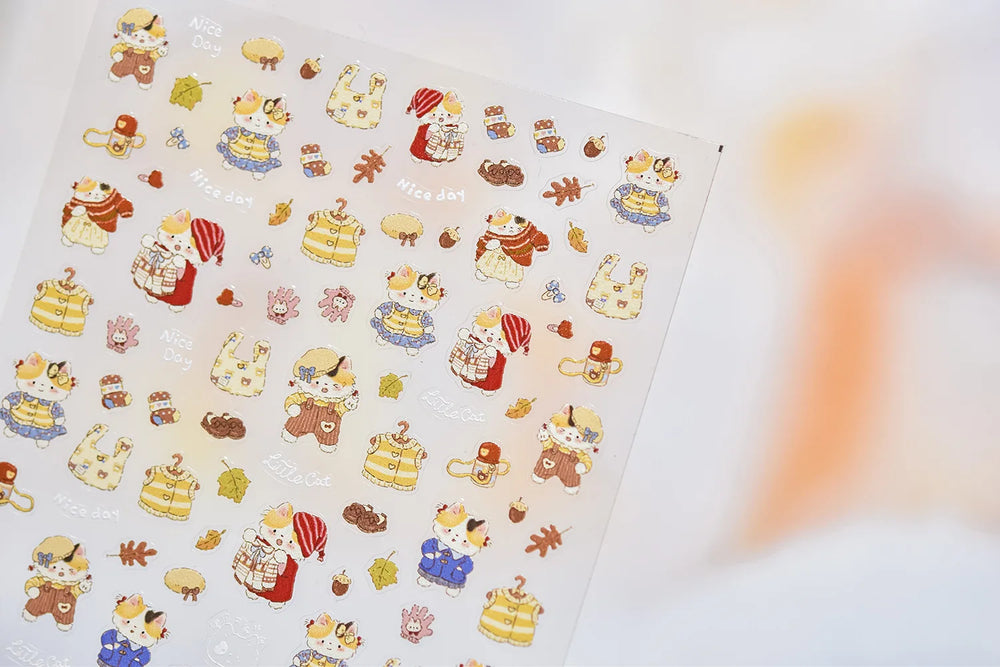 Sweater Glovesvacuum Cup Milk Fallen Leaves Kitten Adhesive Nail Art Stickers Warm Suitpinecone Kitchenware Cat Manicure Decals (ONLINE ORDER ONLY)