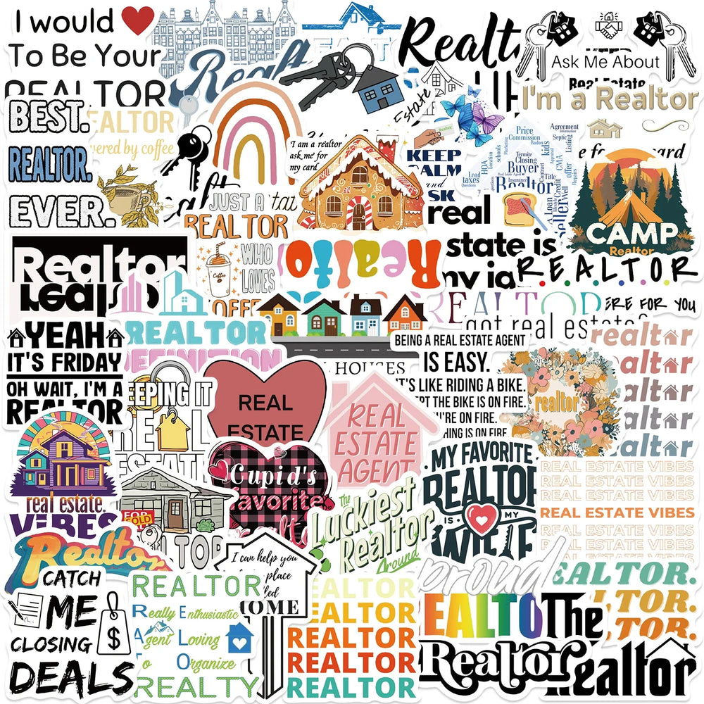 50PCS Realtor Stickers Cartoon Graffiti Sticker For Phone Laptop Suitcase Refrigerator Cup Skateboard Waterproof Decals (Online Order Only)