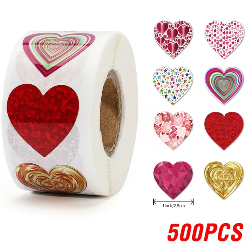 100-500pcs 1inch Red Heart Stickers for Valentine's Day New Baking Packaging Sticker Envelope Seals Love Decorative Stickers (ONLINE ORDER ONLY)